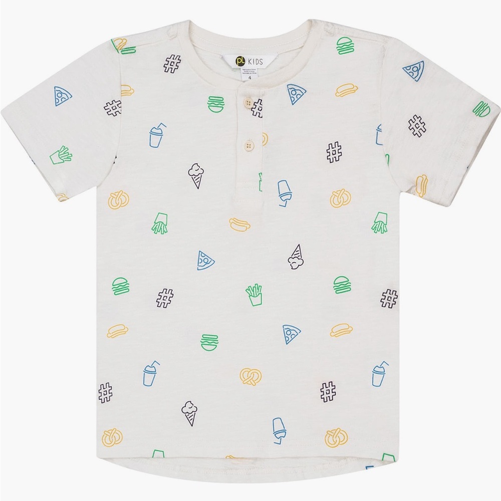Petit Lem White Shortsleeved Henley Tee Size 4T